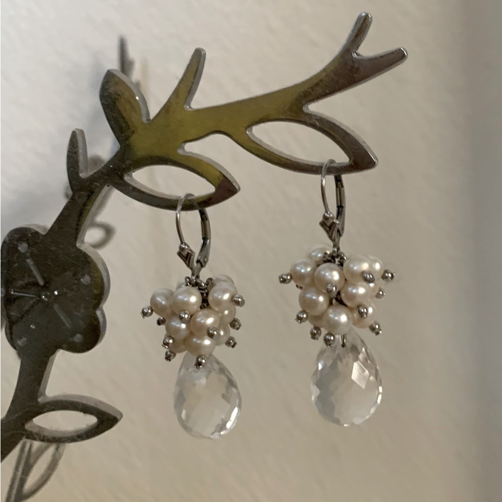 Ross Simons Sterling Silver Pearl and Crystal Earrings. Never Worn